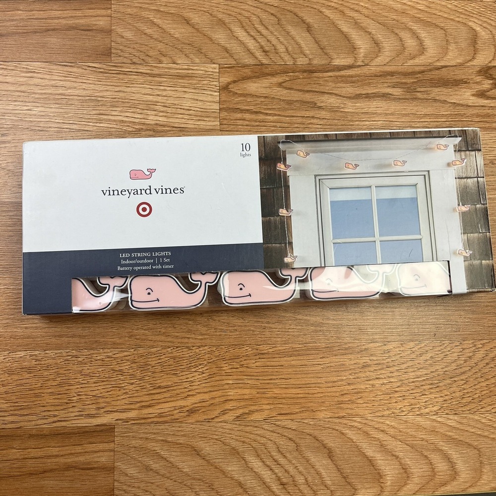 Vineyard Vines For Target LED String Lights‎ Battery with Timer Pink Whales NEW